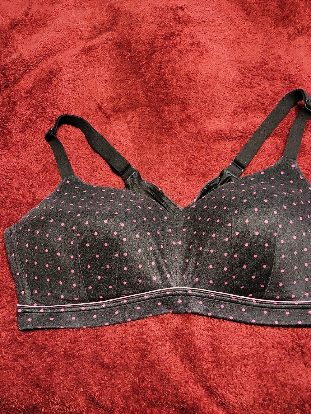 Black Polka Dot Wireless Bra with Pink Dots